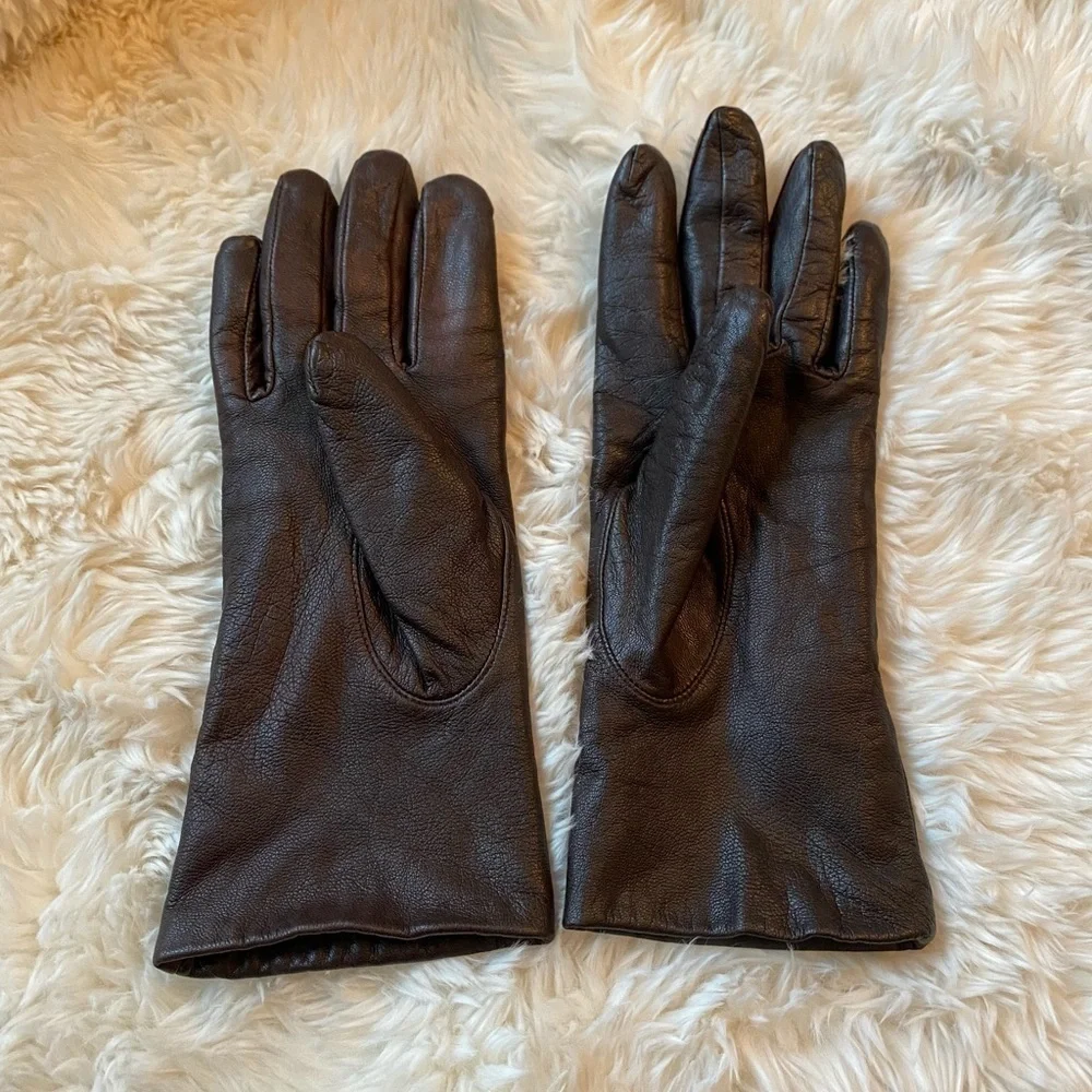 Brown Long Leather Gloves Size 7.5